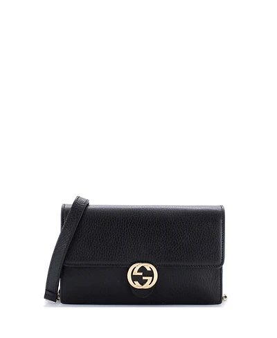 Pre-Owned Gucci Interlocking Wallet on Chain Leather