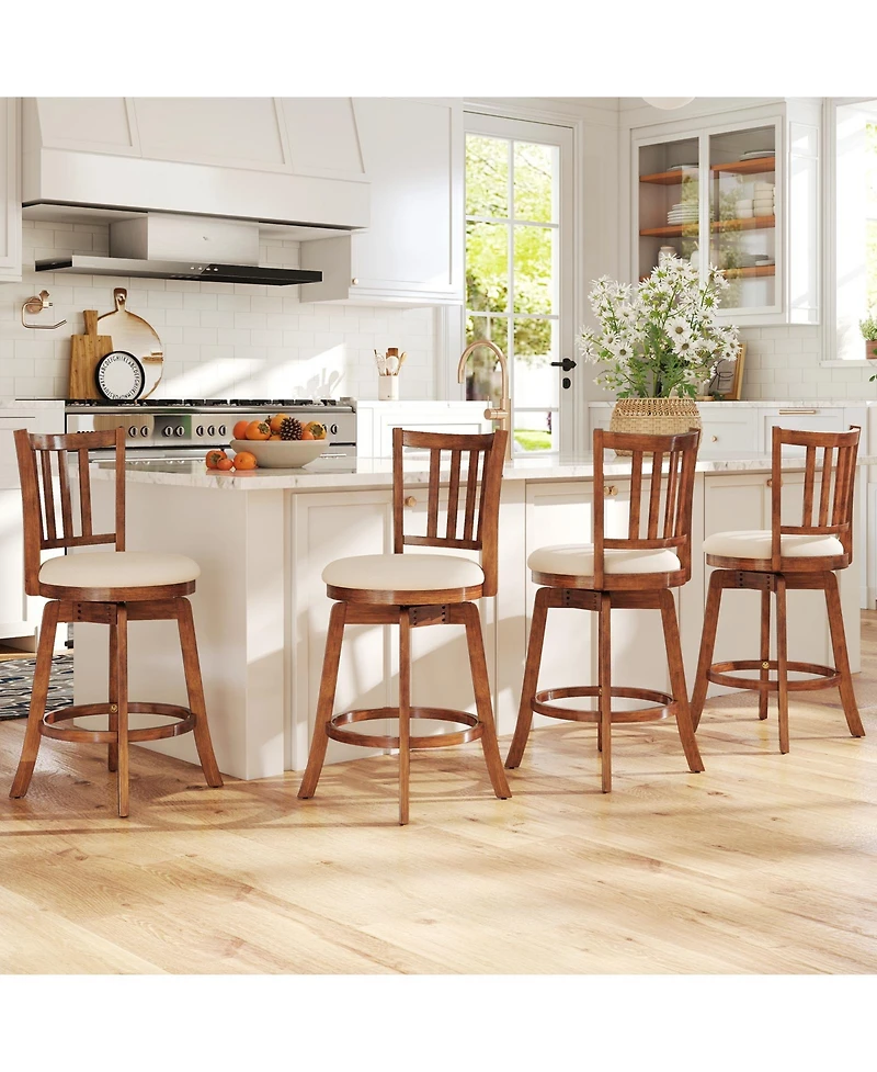 Gymax 25'' Swivel Counter Barstools Set of 4 w/Backrest and Upholstered Seat Footrest