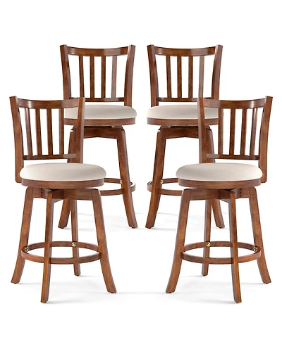 Gymax 25'' Swivel Counter Barstools Set of 4 w/Backrest and Upholstered Seat Footrest