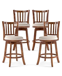 Gymax 25'' Swivel Counter Barstools Set of 4 w/Backrest and Upholstered Seat Footrest