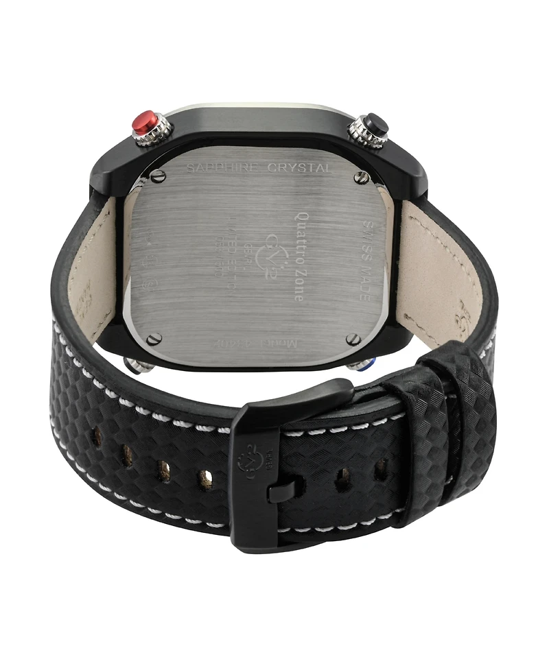 GV2 by Gevril Men's Quattro Swiss Quartz with stitching Italian Leather Strap Watch