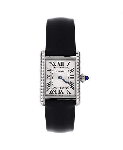 Pre-Owned Cartier Must de Cartier Tank Quartz Watch in Stainless Steel and Satin with Diamond Bezel 22mm