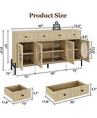 gaomon 62" Modern Sideboard Buffet Cabinet – Large Storage Console Table with Adjustable Shelves and 3 Drawers and 3 Glass Doors for Dining Room