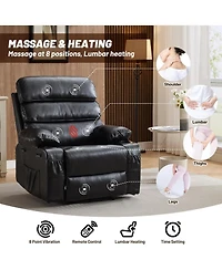 gaomon Pu Leather Recliner: Extra-wide manual recliner with massage, heat, and 1.5× plush arm/back support for ultimate living-room comfort.