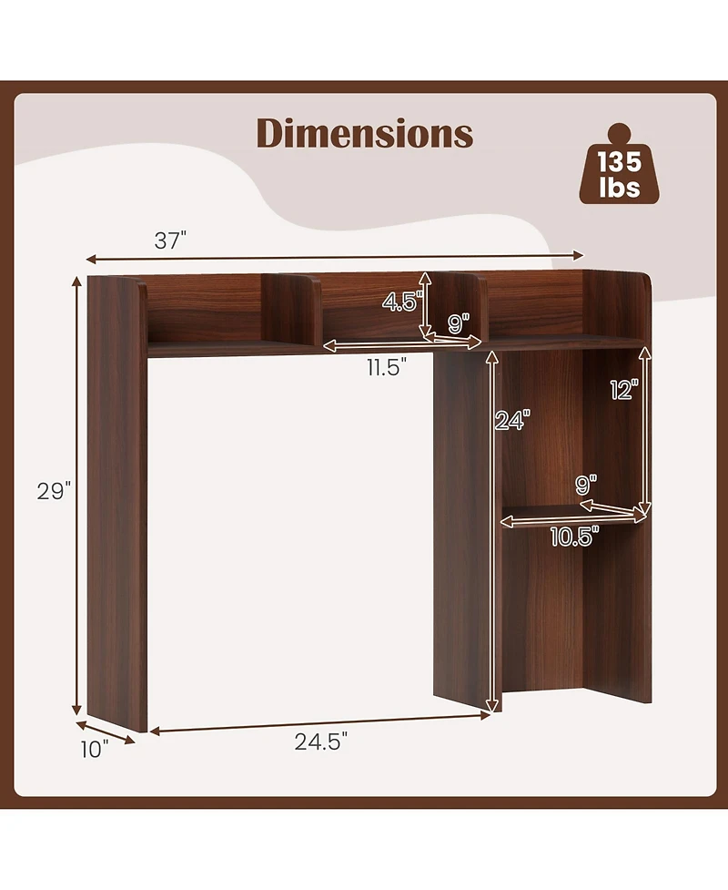Sugift 3-Tier Multipurpose Desk Bookshelf with 4 Shelves