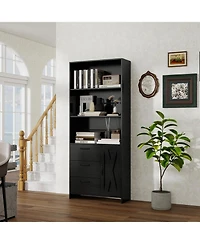 gaomon 71" Tall 6-Tier Bookshelf with Door and 3 Drawers, Modern Wooden Bookcase