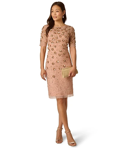 Adrianna Papell Petite Boat Neck Beaded Sheath Dress