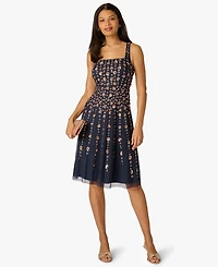 Adrianna Papell Petite Beaded Square Neck Midi Dress