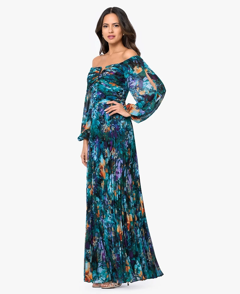 Xscape Women's Off-The-Shoulder Long-Sleeve Gown