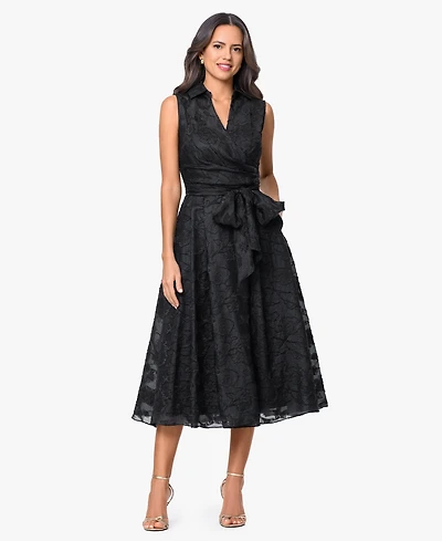 Xscape Women's Collared V-Neck Midi Dress