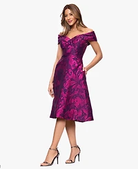 Xscape Women's Off-The-Shoulder Neck Midi Dress
