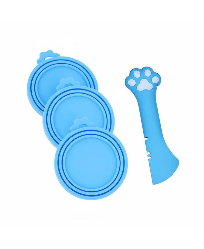 Aronkl 3 Pet Food Can Lids and 1 Spoon Silicone Universal Airtight Reusable Opener Spatula