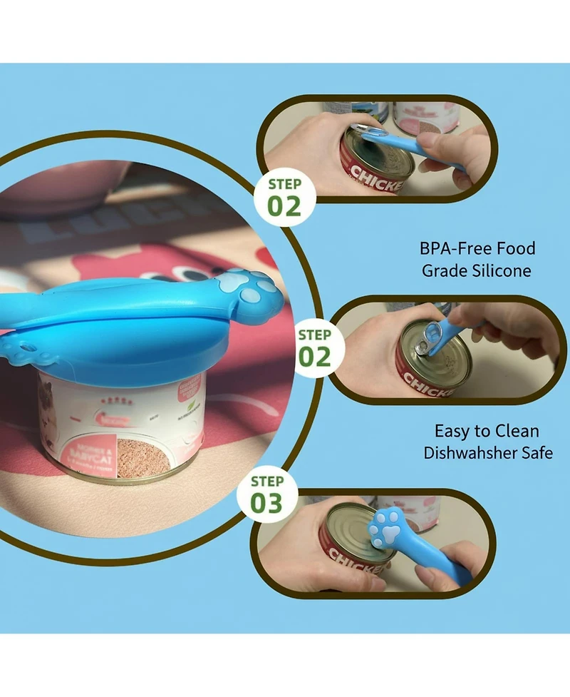 Aronkl 3 Pet Food Can Lids and 1 Spoon Silicone Universal Airtight Reusable Opener Spatula