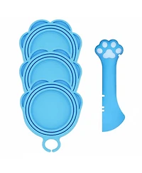 Aronkl 3 Pet Food Can Lids and 1 Spoon Silicone Universal Airtight Reusable Opener Spatula