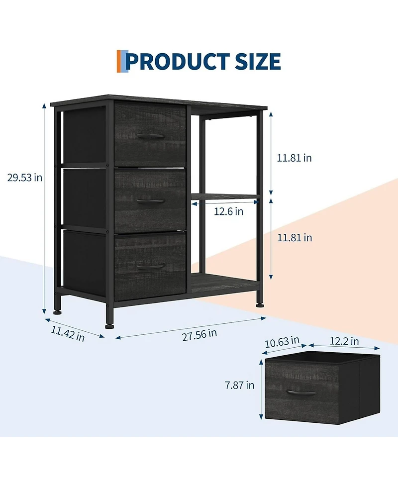 gaomon 3 fabric file cabinet and printer stand with open shelf steel frame-compact under desk organizer.