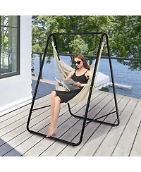 Gymax Hammock Chair Stand Hanging Padded Swing Heavy Duty Steel Outdoor