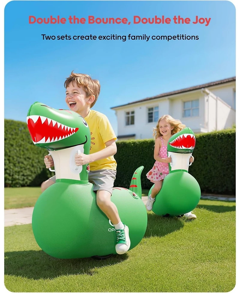 Qpau Inflatable Bouncy Dinosaur Toys 2 Pcs with Hand Pump, Heavy Duty Giant Bouncy Pal, 220lbs Load Capacity, Ride On Bouncy Animal Hopper Toy