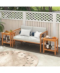 Gouun 2-Tier Acacia Wood Outdoor Side Table with Slatted Shelf, 19.5 x 14 x 20.5 inch.