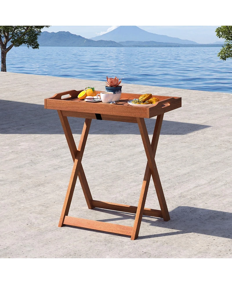 Gouun Folding Outdoor Tray Table with Removable Serving Top, 24.5 x 19.5 x 27 in