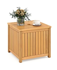 Gouun Acacia Wood Patio Side Table with Storage Box and 2.3 in Umbrella Hole, 21 x 21 in