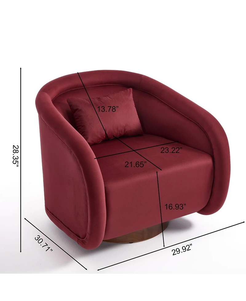 Boyel Living Swivel Accent Chair 360 Degree Velvet Barrel Chair Pumpkin Shaped Brown Rubberwood Base