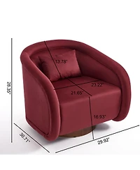 Boyel Living Swivel Accent Chair 360 Degree Velvet Barrel Chair Pumpkin Shaped Brown Rubberwood Base