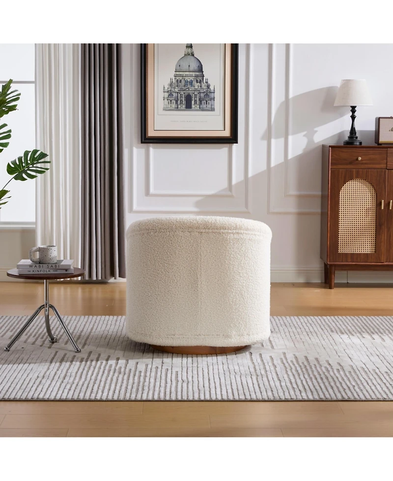 Boyel Living Swivel Accent Chair 360 Degree Velvet Barrel Pumpkin Shaped Brown Rubberwood Base