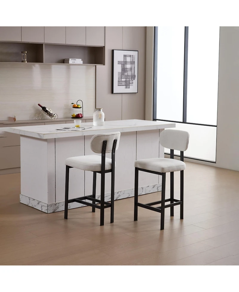 Boyel Living Set of 2 26" Upholstered Fabric Counter-Height Bar Stools with Metal Legs