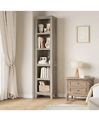 gaomon 71" 5-Tier Narrow Rustic Wooden Bookcase with Adjustable Open Shelves, Space-Saving Bookshelf