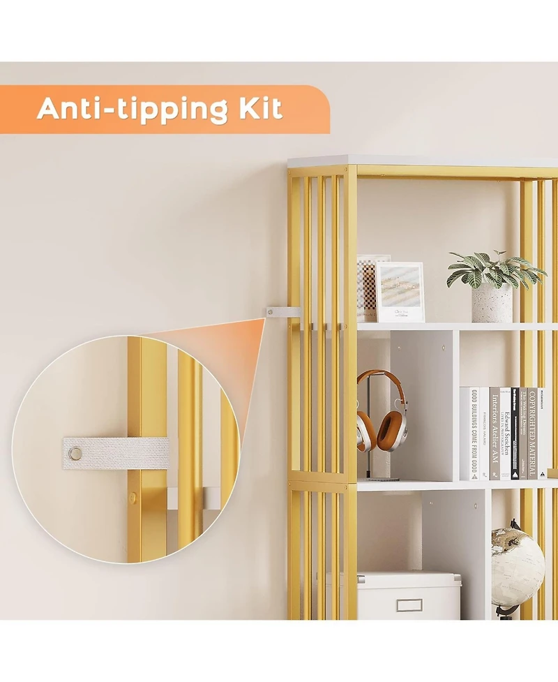 gaomon Modern 4-Tier Tall Bookshelf with 3 Drawers, Metal Frame Storage Rack