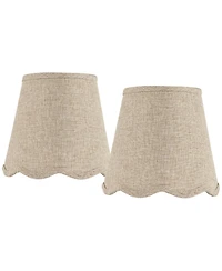 Springcrest Set of 2 Scalloped Empire Lamp Shades Fawn Small 4" Top x 6" Bottom x 5.5" High Candle Clip Harp and Finial Fitting