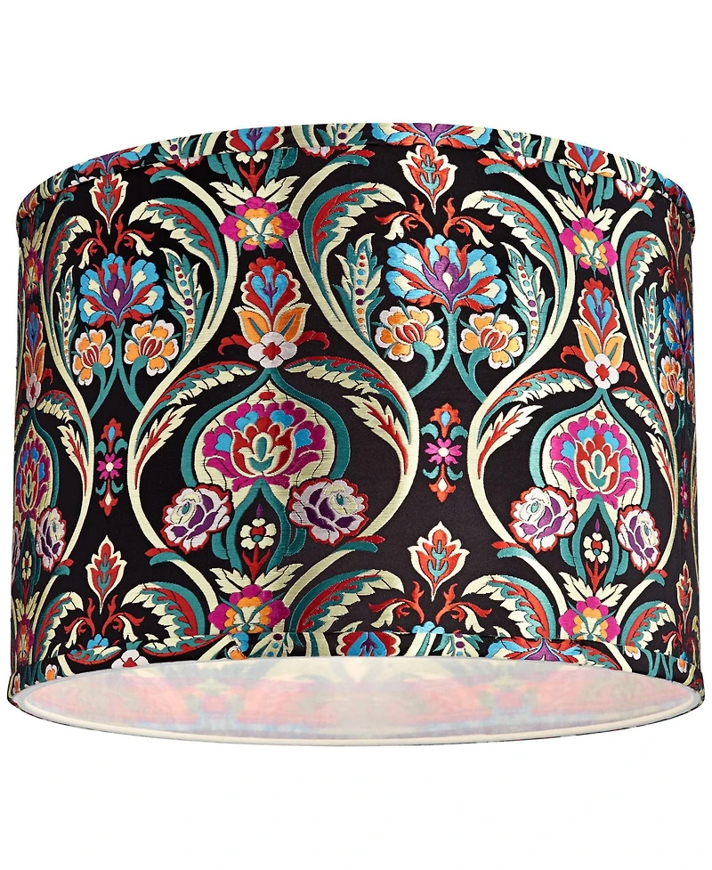 Springcrest Set of 2 Drum Print Lamp Shades Bohemian Medium 15" Top x 15" Bottom x 11" High Spider Harp Finial Fitting
