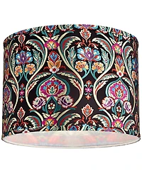 Springcrest Set of 2 Drum Print Lamp Shades Bohemian Medium 15" Top x 15" Bottom x 11" High Spider Harp Finial Fitting