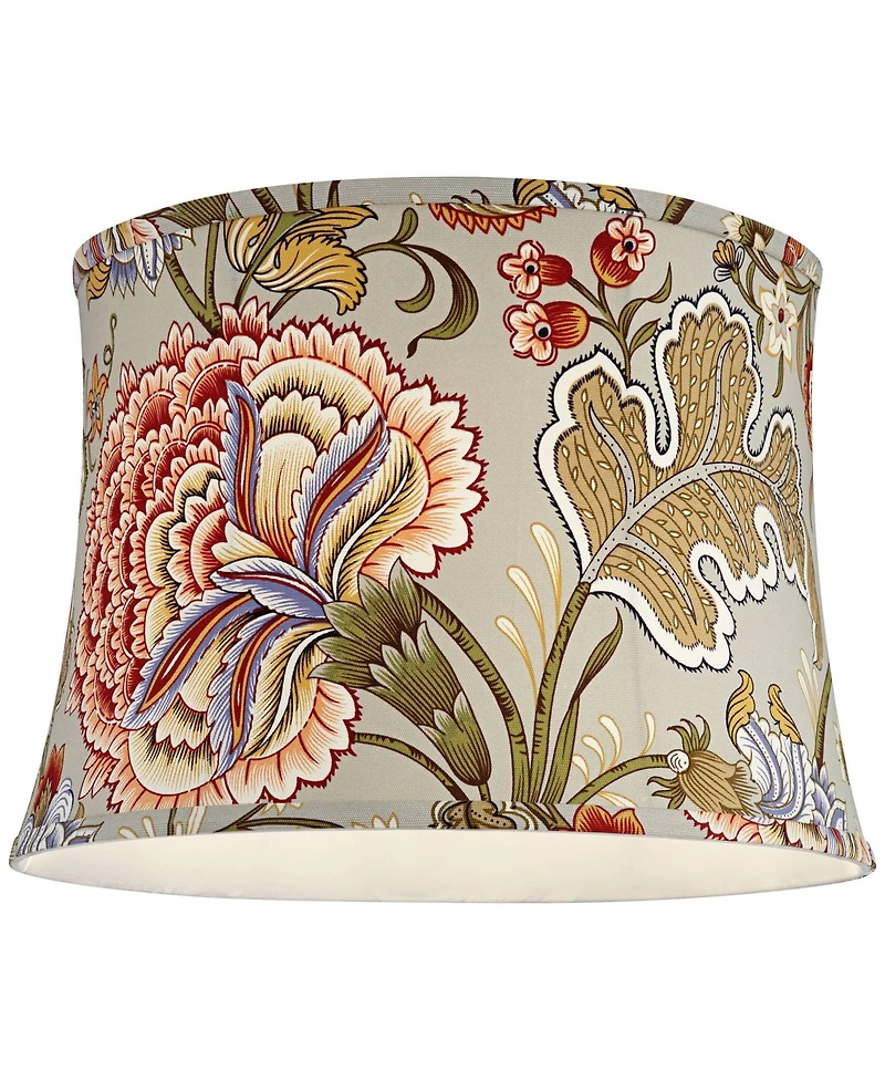 Springcrest Set of 2 Drum Print Lamp Shades Sage Green Medium 14" Top x 16" Bottom x 11.5" High Spider Harp and Finial Fitting