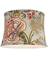 Springcrest Set of 2 Drum Print Lamp Shades Sage Green Medium 14" Top x 16" Bottom x 11.5" High Spider Harp and Finial Fitting