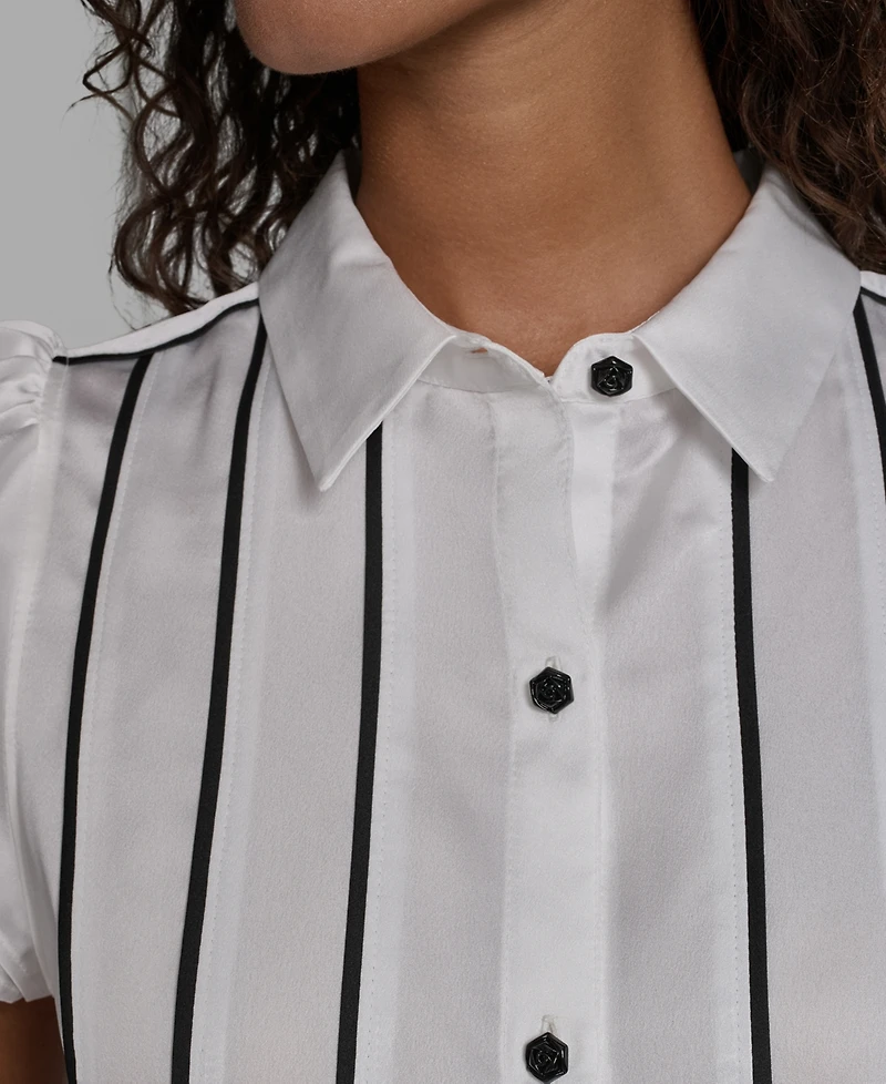 Karl Lagerfeld Paris Women's Ruffle Detail Sleeveless Collared Top