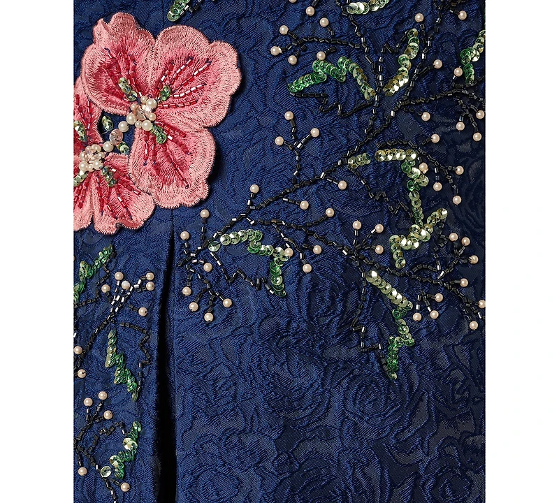 Adrianna Papell V-Neck Embroidered Dress