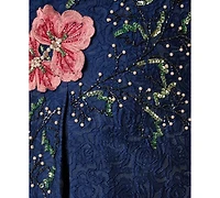 Adrianna Papell V-Neck Embroidered Dress