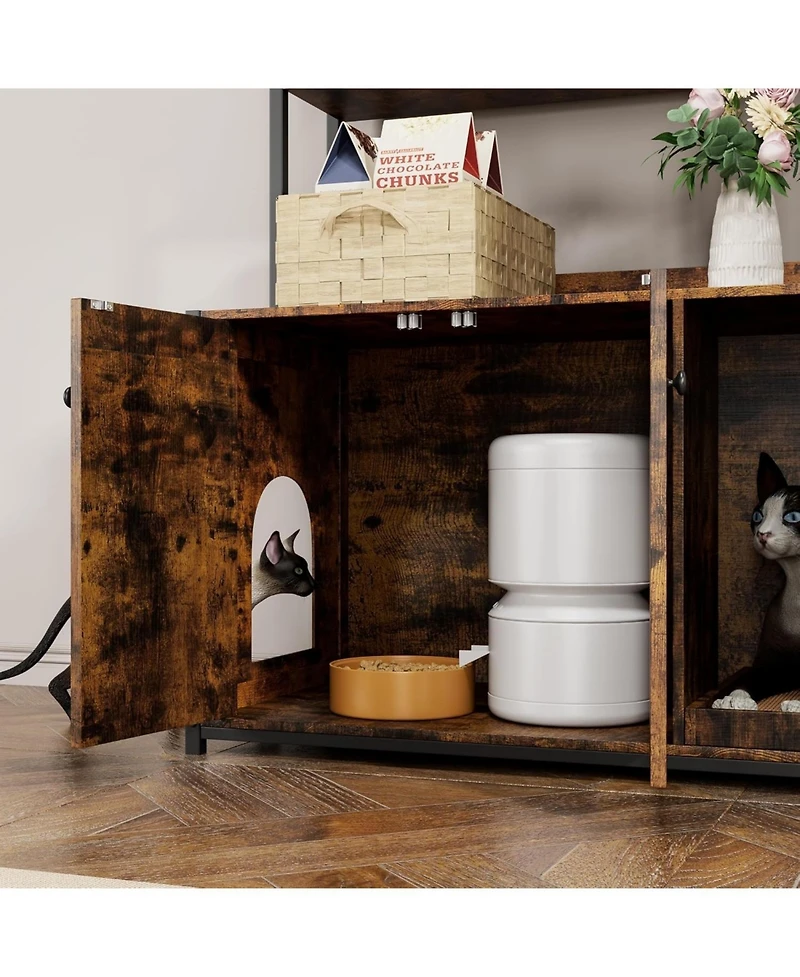 gaomon Hidden Cat Litter Box Enclosure Cabinet with Storage Shelves,52'' with Shelves and Doors, Mark Pad,for Living Room Apartments.