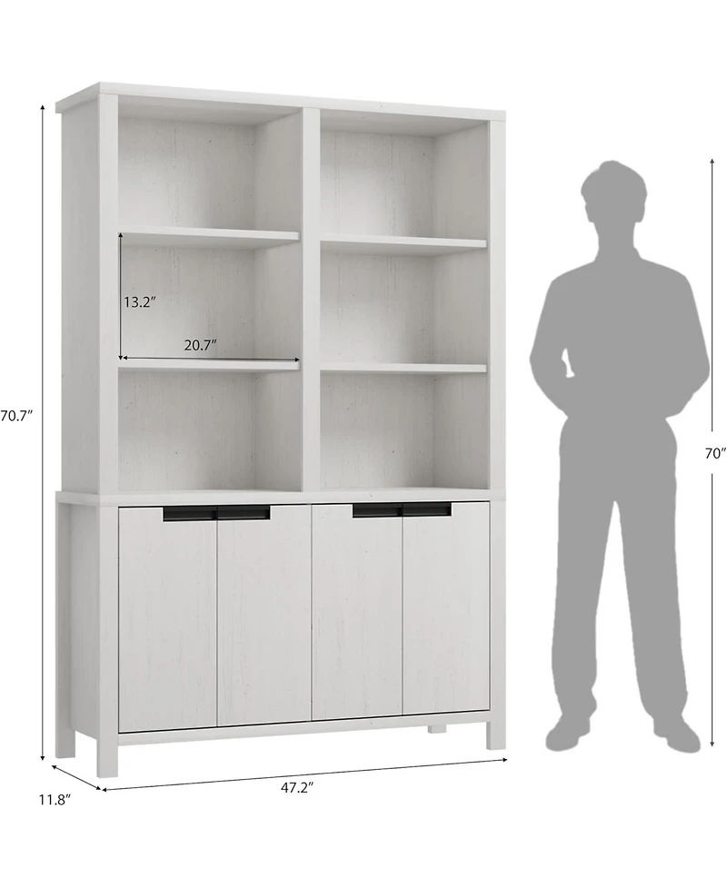 gaomon Extra Wide 71" Tall Bookshelf Storage Cabinet - 5-Tier Adjustable Shelves and 4 Doors - Durable Wooden Organizer for Office, Living Room