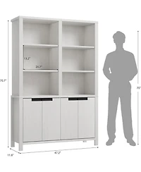 gaomon Extra Wide 71" Tall Bookshelf Storage Cabinet - 5-Tier Adjustable Shelves and 4 Doors - Durable Wooden Organizer for Office, Living Room