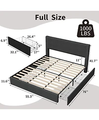 gaomon Full Upholstered Bed Frame with 4 Storage Drawers, Wingback Channel Tufted Headboard