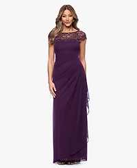 Xscape Petite Short-Sleeve Boat Neck Dress