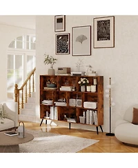 gaomon 10-Cube Wooden 3-Tier Bookcase with 5 Iron Legs, Freestanding Storage Organizer for Home Office