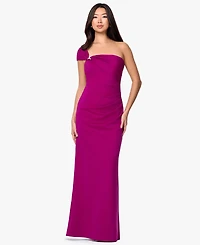 B&A By Betsy and Adam Women's One-Shoulder Trim Gown