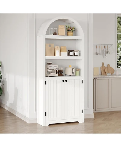 gaomon 72" Tall Arched 5-Tier Bookshelf Cabinet with Double Doors and Adjustable Shelf, Wooden Bookcase