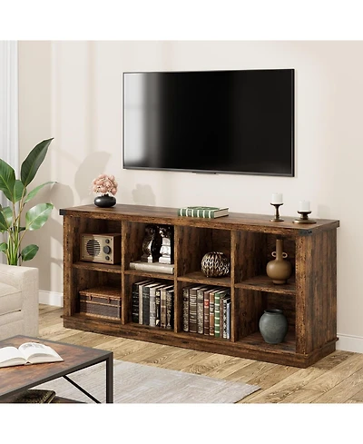 gaomon 8-Cube Rustic Farmhouse Horizontal Wooden Bookshelf, 2-Tier Long Freestanding Organizer