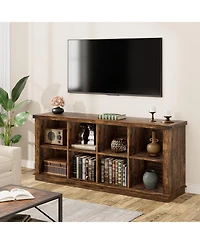 gaomon 8-Cube Rustic Farmhouse Horizontal Wooden Bookshelf, 2-Tier Long Freestanding Organizer