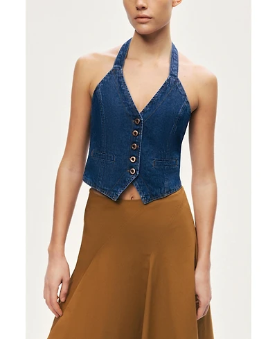 Nocturne Women's Halter Neck Denim Vest
