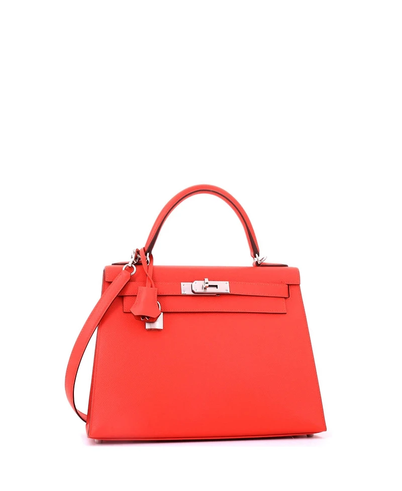 Pre-Owned HERMES Kelly 28 Handbag Orange Epsom with Palladium Hardware